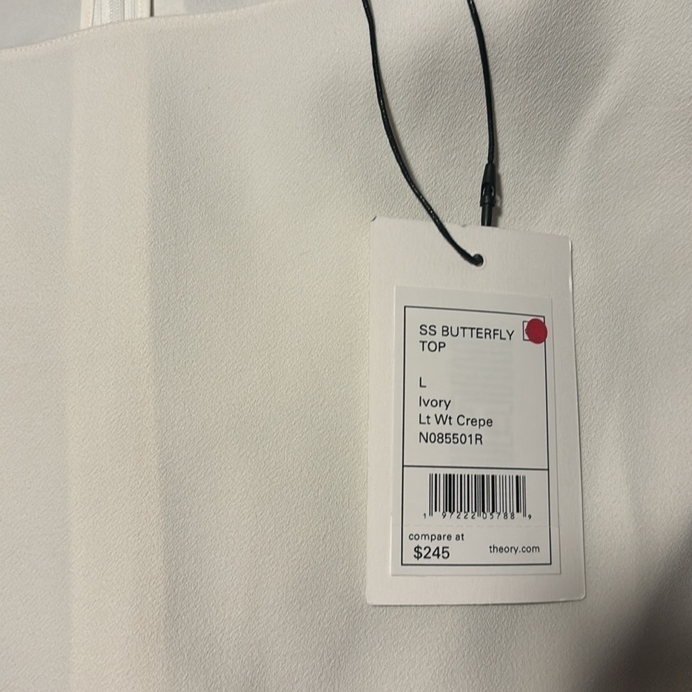Theory Crepe ivory short sleeve butterfly top size large NWT - Picture 4 of 9